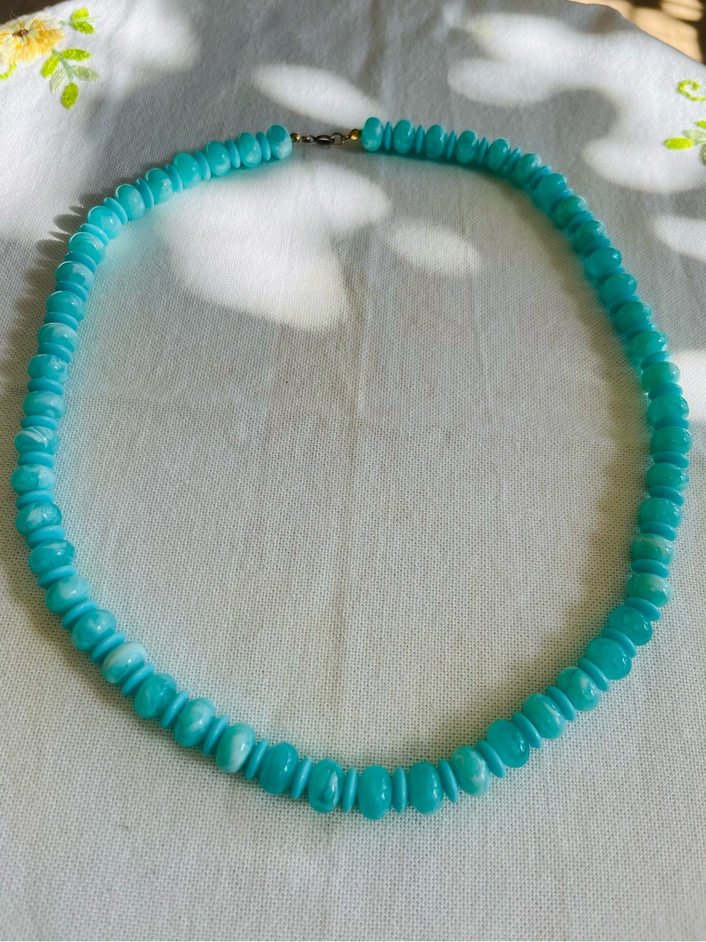 Vintage Blue Moonglow Beaded Necklace - Retro 1960s